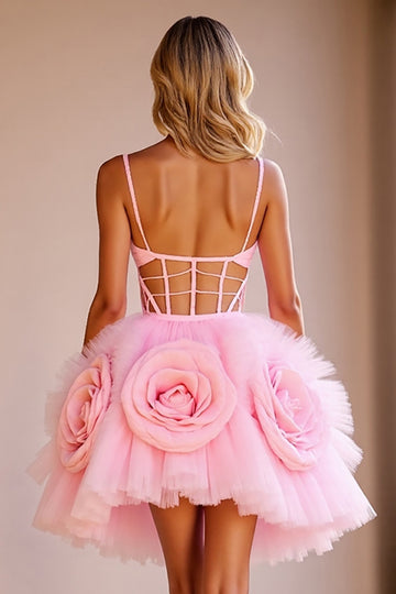 Corset Pink Cut Out Homecoming Dress with 3D Flowers